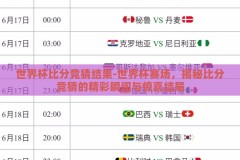 世界杯比分竞猜结果-世界杯赛场，揭秘比分竞猜的精彩瞬间与惊喜结局
