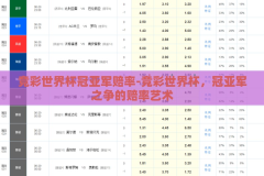 竞彩世界杯冠亚军赔率-竞彩世界杯，冠亚军之争的赔率艺术