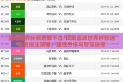 篮球世界杯预选赛下注-探索篮球世界杯预选赛的投注策略，理性分析与智慧抉择
