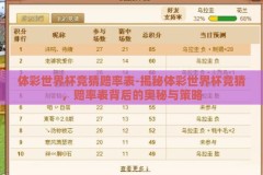 体彩世界杯竞猜赔率表-揭秘体彩世界杯竞猜，赔率表背后的奥秘与策略