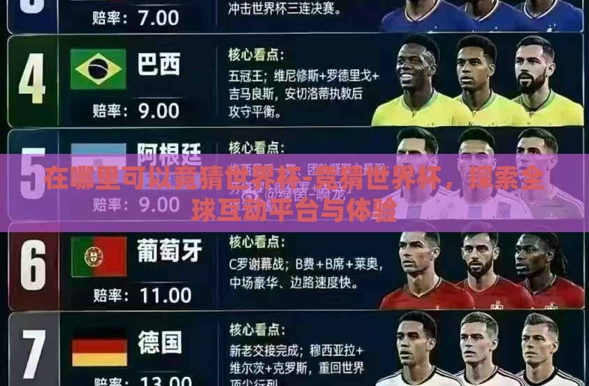 在哪里可以竞猜世界杯-竞猜世界杯，探索全球互动平台与体验