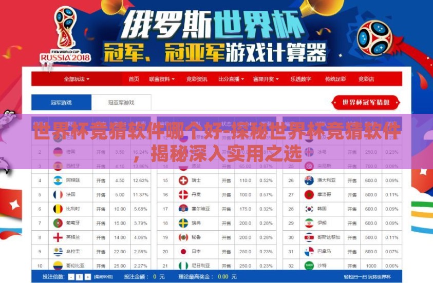 世界杯竞猜软件哪个好-探秘世界杯竞猜软件，揭秘深入实用之选