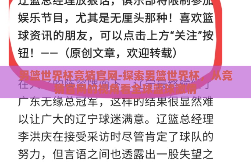 男篮世界杯竞猜官网-探索男篮世界杯，从竞猜官网的视角看全球篮球激情