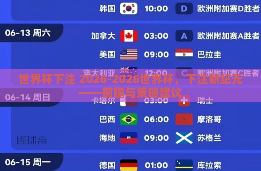 世界杯下注 2026-2026世界杯，下注新纪元——前瞻与策略建议