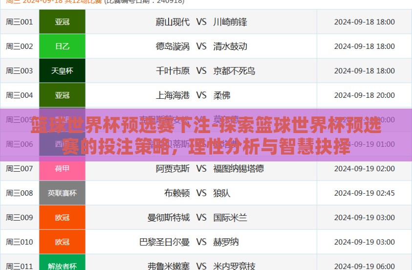 篮球世界杯预选赛下注-探索篮球世界杯预选赛的投注策略，理性分析与智慧抉择