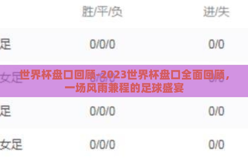 世界杯盘口回顾-2023世界杯盘口全面回顾，一场风雨兼程的足球盛宴