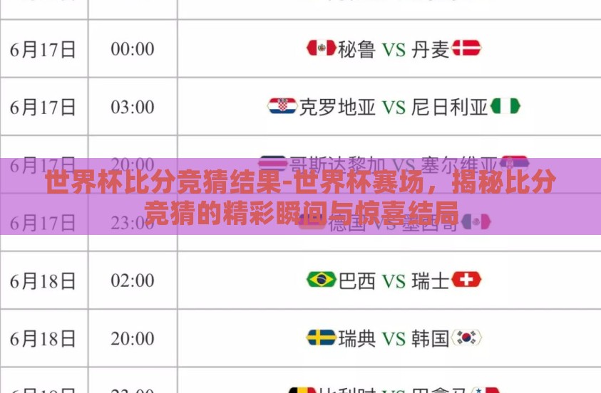 世界杯比分竞猜结果-世界杯赛场，揭秘比分竞猜的精彩瞬间与惊喜结局