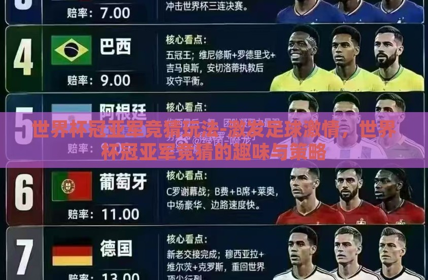 世界杯冠亚军竞猜玩法-激发足球激情，世界杯冠亚军竞猜的趣味与策略