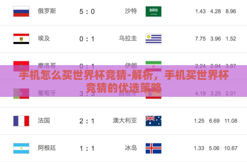 手机怎么买世界杯竞猜-解析，手机买世界杯竞猜的优选策略