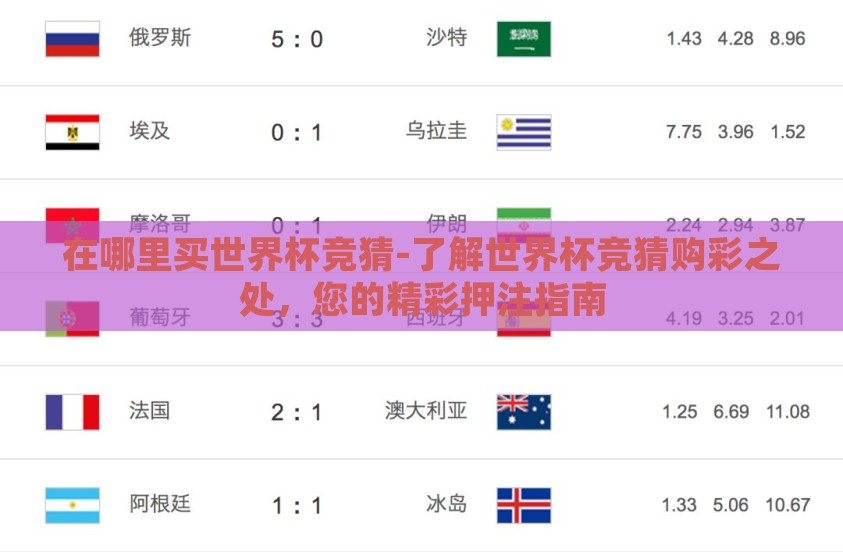 在哪里买世界杯竞猜-了解世界杯竞猜购彩之处，您的精彩押注指南