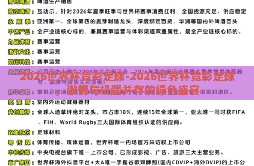 2026世界杯竞彩足球-2026世界杯竞彩足球，激情与机遇并存的绿色盛宴